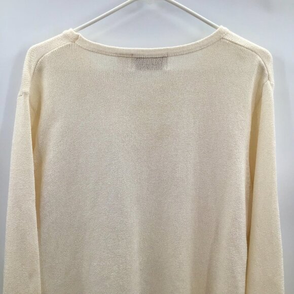 Vintage 1X Winter Flowers Sweater Embroidered Iridescent Sequin Ivory Gold L/S - Picture 9 of 13